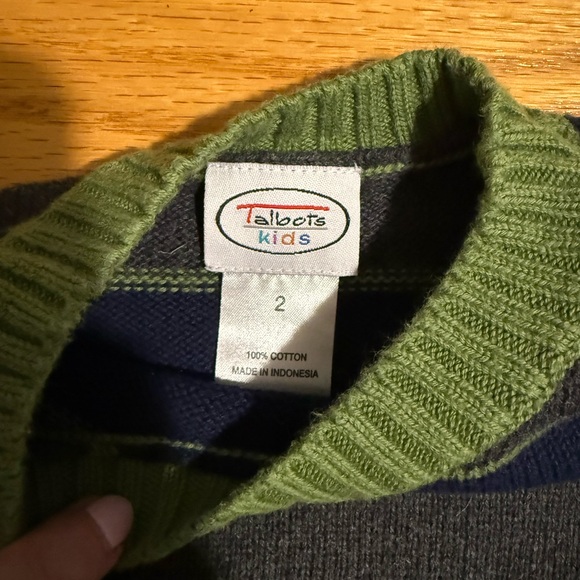 Talbot’s Kids Green and Blue Striped Toddler 2T Sweater - Picture 2 of 4
